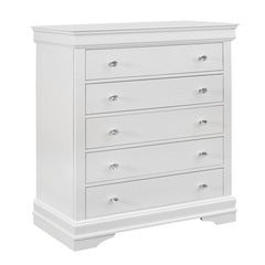 5-Drawer Chest, Solid and Manufactured Wood, White, Metal Handles