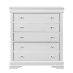 5-Drawer Chest, Solid and Manufactured Wood, White, Metal Handles