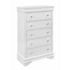 5-Drawer Chest, Solid and Manufactured Wood, White, Metal Handles