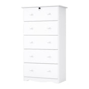 5-Drawer Chest, Solid Pine Wood, White, Scalloped Edges