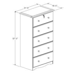 5-Drawer Chest, Solid Pine Wood, White, Scalloped Edges