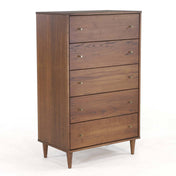 5-Drawer Chest, Solid Wood Frame with Tapered Legs, Brushed Walnut