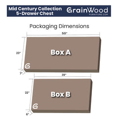 5-Drawer Chest, Solid Wood Frame with Tapered Legs, Brushed Walnut