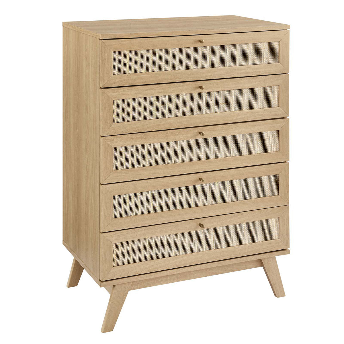 5-Drawer Chest with Rattan Weave Drawer Fronts, Natural