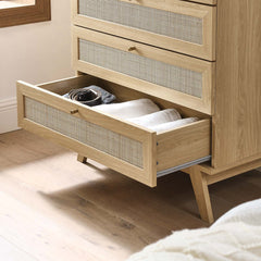 5-Drawer Chest with Rattan Weave Drawer Fronts, Natural