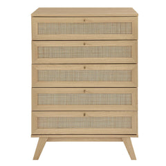 5-Drawer Chest with Rattan Weave Drawer Fronts, Natural