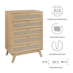 5-Drawer Chest with Rattan Weave Drawer Fronts, Natural