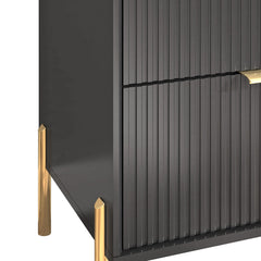 5-Drawer Dresser, Black Manufactured Wood, Fluted Drawer Fronts, Metal Legs