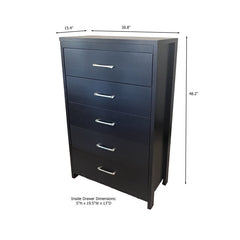 5-Drawer Dresser, Black Manufactured Wood, Metal Handles