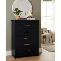 5-Drawer Dresser, Black Manufactured Wood, Metal Handles