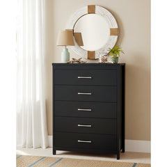 5-Drawer Dresser, Black Manufactured Wood, Metal Handles