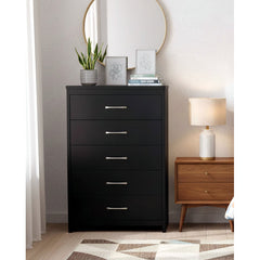 5-Drawer Dresser, Black Manufactured Wood, Metal Handles