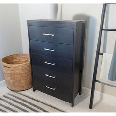 5-Drawer Dresser, Black Manufactured Wood, Metal Handles