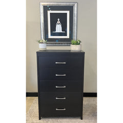 5-Drawer Dresser, Black Manufactured Wood, Metal Handles