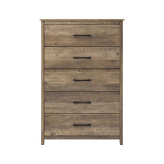 5 Drawer Dresser Chest, Manufactured Wood and Particle Board, Knotty Oak