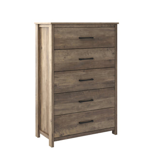 5 Drawer Dresser Chest, Manufactured Wood and Particle Board, Knotty Oak