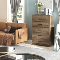 5 Drawer Dresser Chest, Manufactured Wood and Particle Board, Knotty Oak