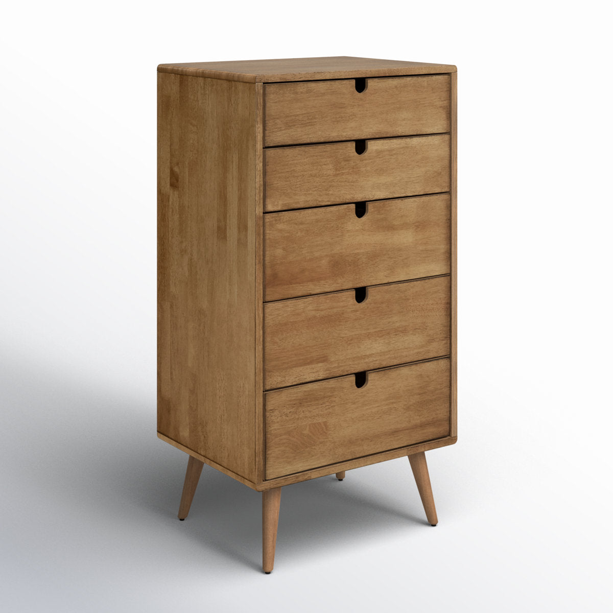 5-Drawer Dresser in Solid and Engineered Wood with Splayed Legs, Oak