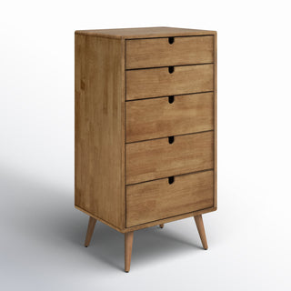 5-Drawer Dresser in Solid and Engineered Wood with Splayed Legs, Oak