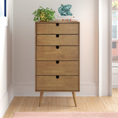 5-Drawer Dresser in Solid and Engineered Wood with Splayed Legs, Oak