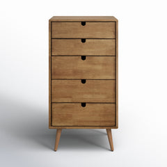 5-Drawer Dresser in Solid and Engineered Wood with Splayed Legs, Oak
