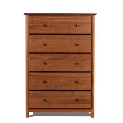 5-Drawer Dresser, Walnut Pine Wood with Metal Knobs