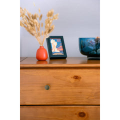 5-Drawer Dresser, Walnut Pine Wood with Metal Knobs
