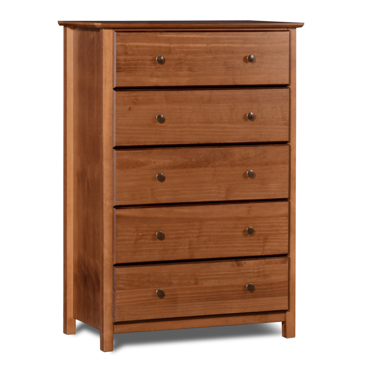 5-Drawer Dresser, Walnut Pine Wood with Metal Knobs
