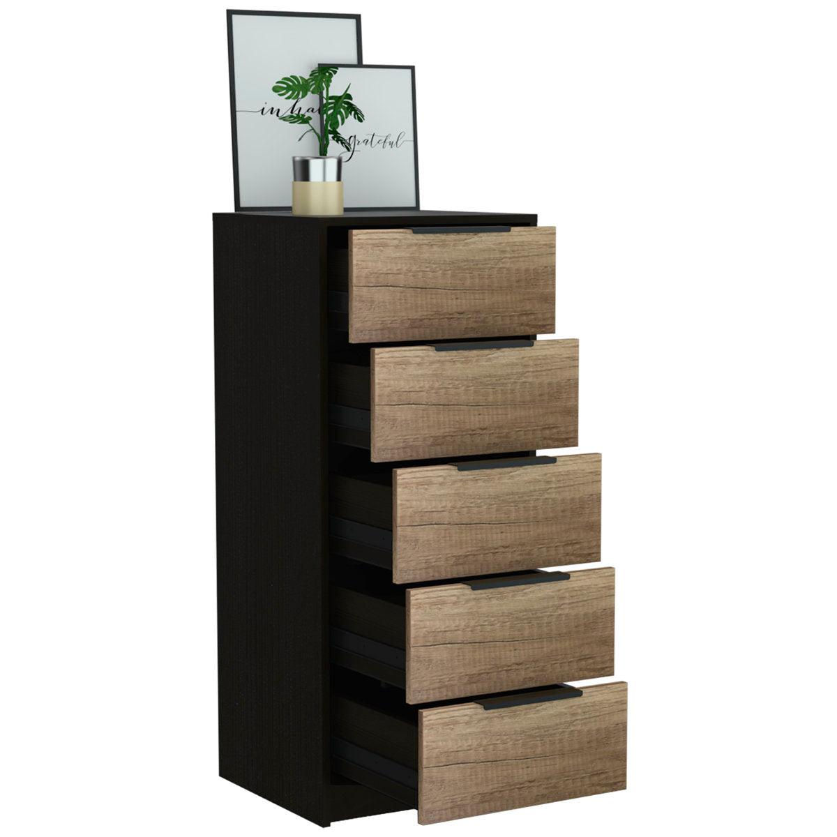 5-Drawer Tall Dresser, Metal Handles, Black Wenge/Light Oak