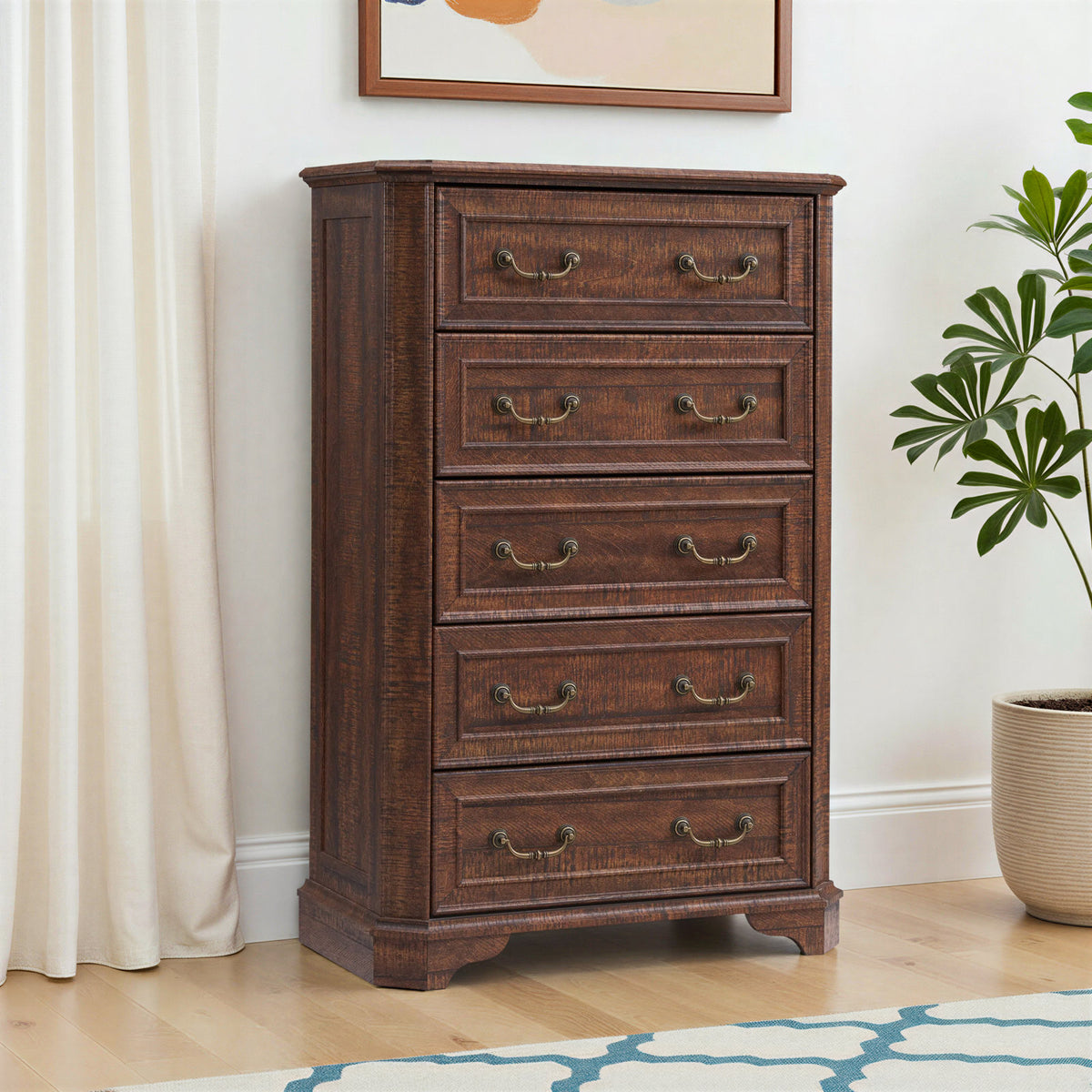 5-Drawer Vertical Dresser in Manufactured Wood, Reclaimed Barnwood