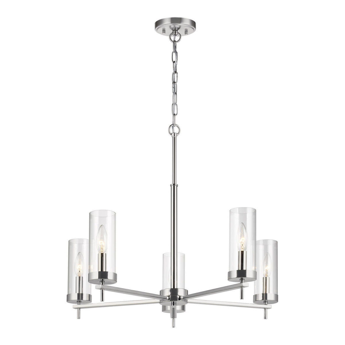 5-Light Chandelier with Clear Glass Shades in Chrome
