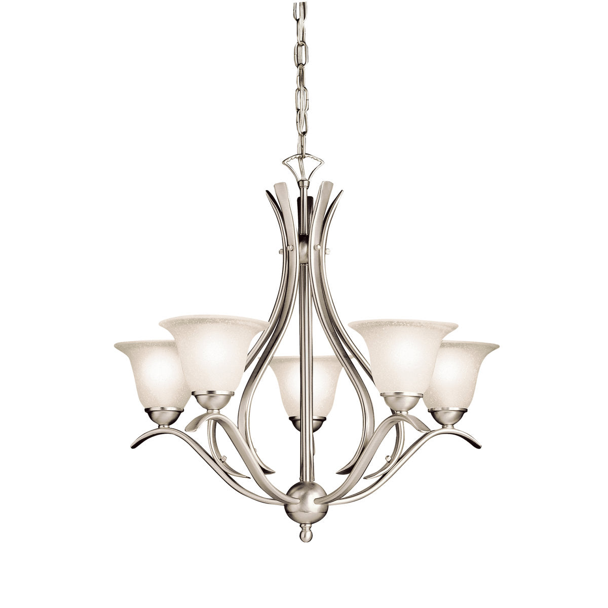 5-Light Chandelier with Frosted Glass Shades in Brushed Nickel