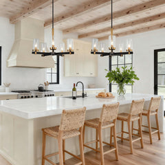 5-Light Chandelier with Seeded Glass in Matte Black and Antique Brass