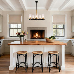 5-Light Chandelier with Seeded Glass in Matte Black and Antique Brass