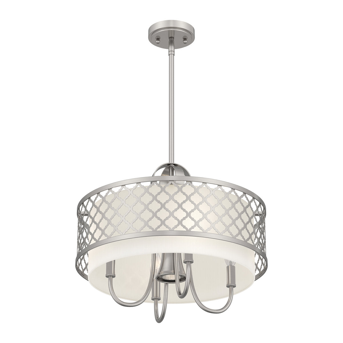 5-Light Drum Chandelier with Linen Blend Shade in Brushed Nickel