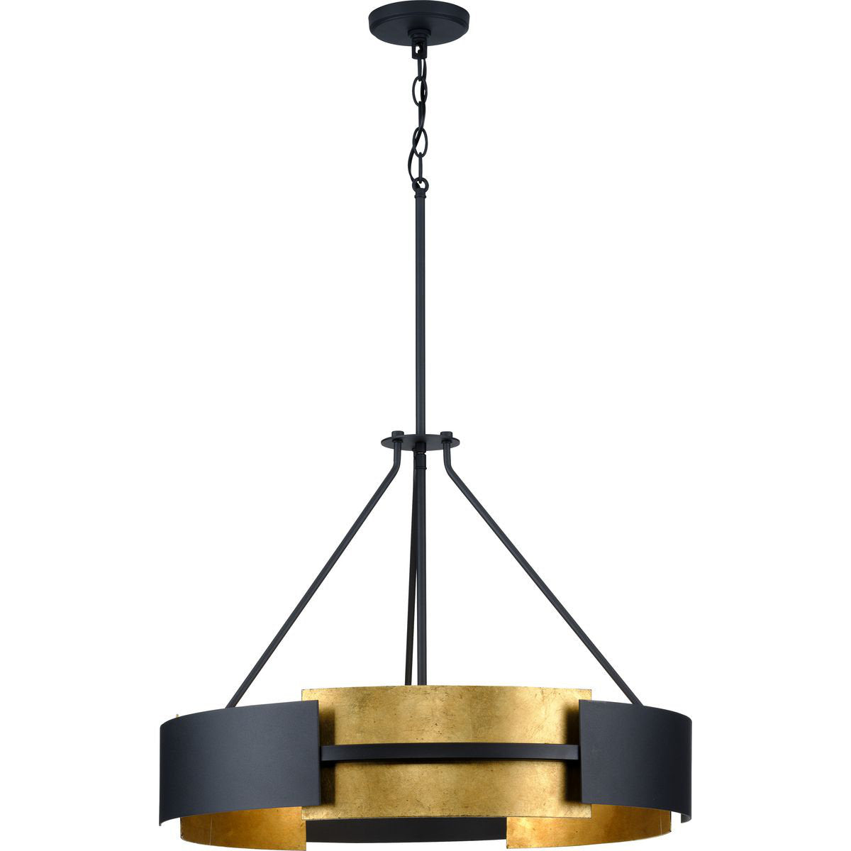 5-Light Drum Pendant Light in Black Steel with Distressed Gold Panels