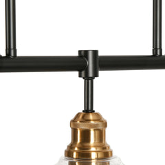5-Light Linear Pendant Light with Seeded Glass Shades in Matte Black and Brass