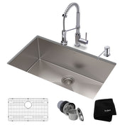 30-in Standart PRO Kitchen Sink Combo Set with Bolden Kitchen Faucet and Soap Dispenser in Chrome