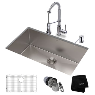 30-in Standart PRO Kitchen Sink Combo Set with Bolden Kitchen Faucet and Soap Dispenser in Chrome