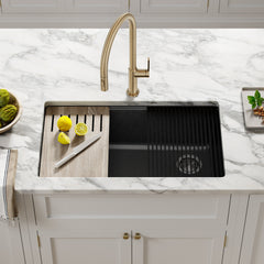 32-in. Bellucci Workstation Composite Kitchen Sink with WasteGuard™ Garbage Disposal in Metallic Black | product photo
