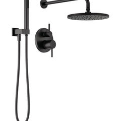 Modern 14 Series Round Rain Shower System Faucet Set, Rainfall Matte Black Shower Head and Handle Set, Valve Trim Kit, 10 Inch, Matte Black | product photo
