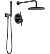 Modern 14 Series Round Rain Shower System Faucet Set, Rainfall Matte Black Shower Head and Handle Set, Valve Trim Kit, 10 Inch, Matte Black