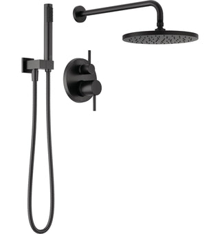 Modern 14 Series Round Rain Shower System Faucet Set, Rainfall Matte Black Shower Head and Handle Set, Valve Trim Kit, 10 Inch, Matte Black