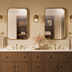 Claude 22" X 34" Rectangular Framed Mirror in Vibrant Brushed Moderne Brass | product photo