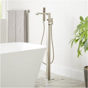 Sefina Freestanding Tub Faucet with Hand Shower and Rough-In Valve with Stops, Brushed Nickel