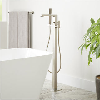 Sefina Freestanding Tub Faucet with Hand Shower and Rough-In Valve with Stops, Brushed Nickel