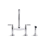 Edalyn Two-Hole Bridge Kitchen Sink Faucet with Side Sprayer in Polished Chrome
