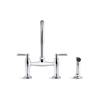 Edalyn Two-Hole Bridge Kitchen Sink Faucet with Side Sprayer in Polished Chrome