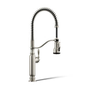 Tournant Single Handle Semi-Professional Pre-Rinse Kitchen Faucet with Three-Function Pull Down Sprayer in Vibrant Polished Nickel