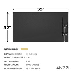 59 in x 32 in Curbless Shower Base with Reversible Drain in Black